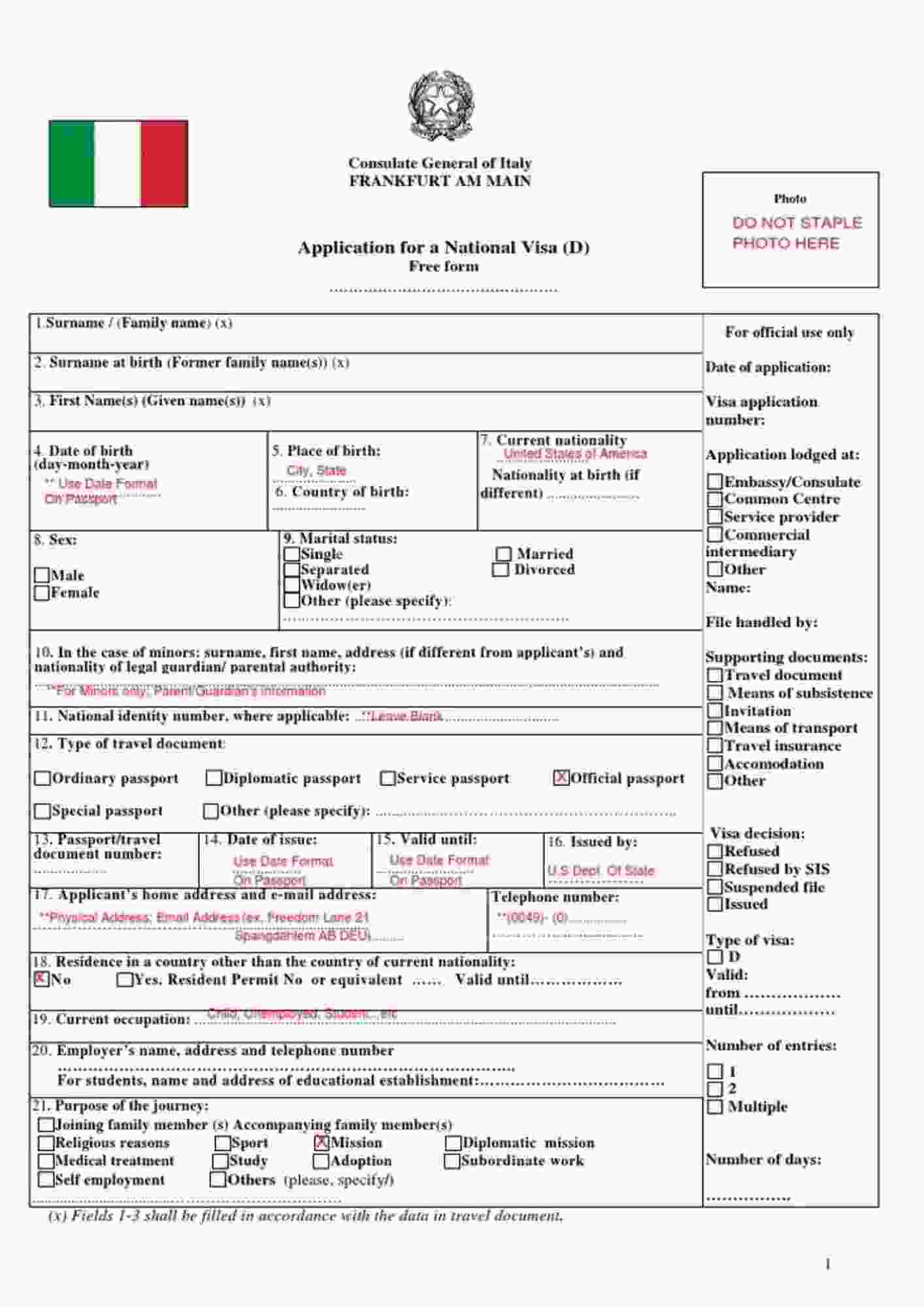 ইতালি কৃষি ভিসা আবেদন ফরম