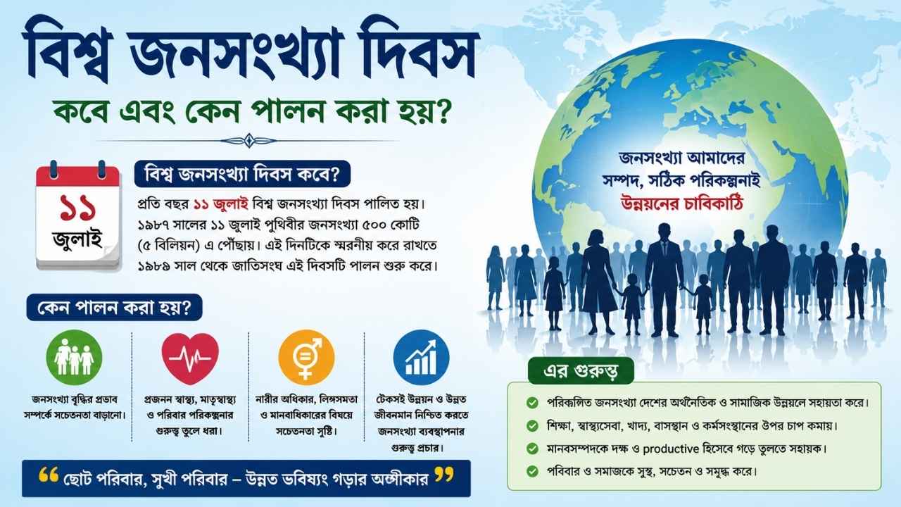 বিশ্ব জনসংখ্যা দিবস কবে এবং কেন পালন করা হয়